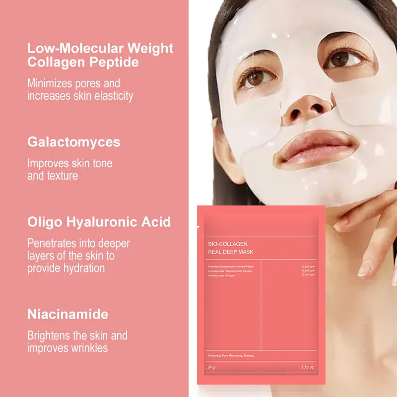 BIODANCE Bio-Collagen Real Deep Mask, Hydrating Overnight Hydrogel Mask, Pore Minimizing, Elasticity Improving, 1.20 oz x 4ea